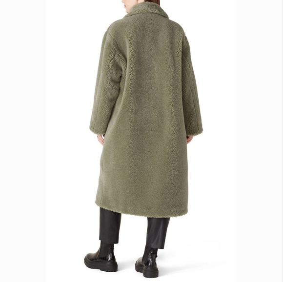 STAND STUDIO Olive Green Teddy Coat Faux FUR SHEARLING - Picture 7 of 9